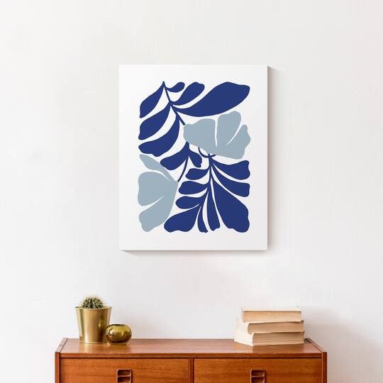 Blue Modern Leaves 16" x 20" Canvas Wall Art